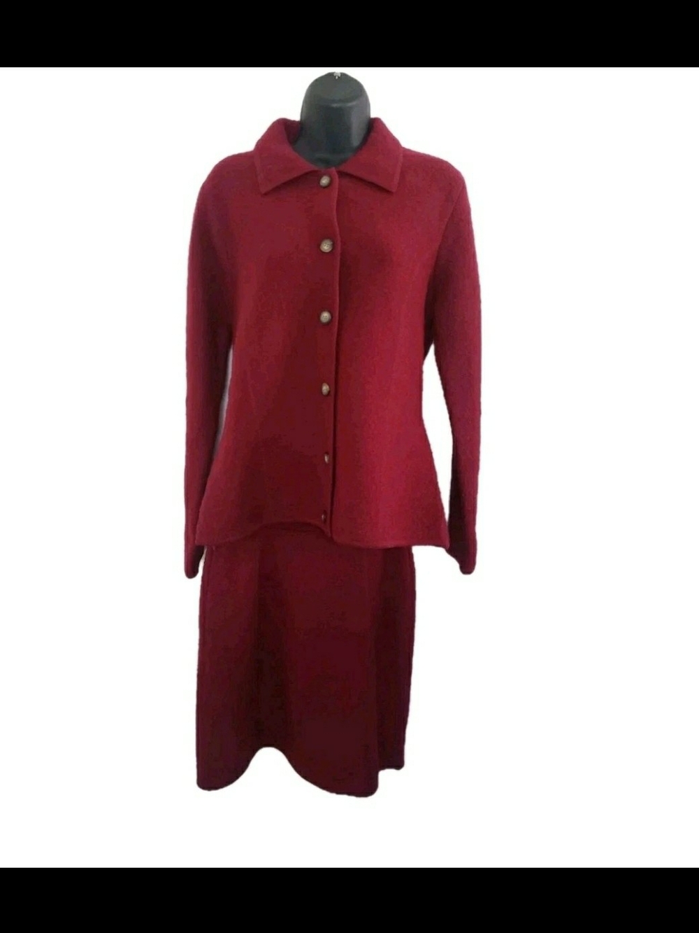 Laura Ashley 2 Pc Wool Skirt Suit Set Burgundy Red Blazer Jacket & Skirt Small